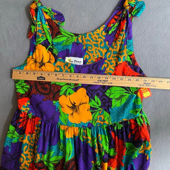Vtg 80s 90s Two Potato Aloha Floral Midi Tiered Tie Shoulder Dress M Resort Wear - Picture 10 of 16